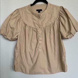 J. Crew Tan Puff Sleeve Cotton Blouse
